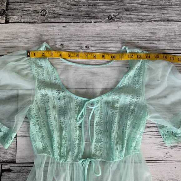 Vintage 1960s Movie Star Mint Chiffon Babydoll Peignoir Robe Short Dressing Gown - Picture 10 of 16